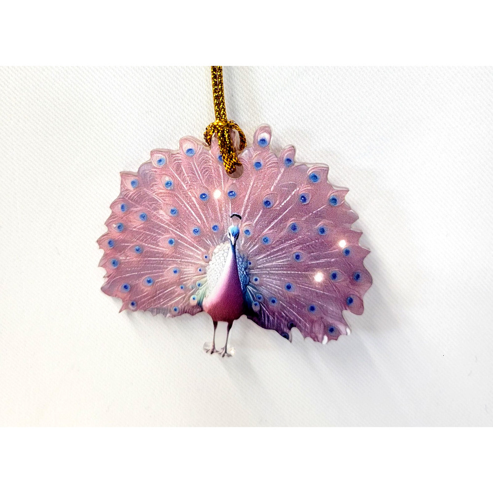 Pink Peacock Hanging Ornament Bird Decoration Gold Cord Christmas‎ Tree Decor